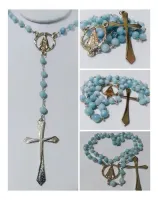 Terço De Aquamarine Rolada 8mm Nossa Senhora Aparecida Colar - Foto 4