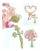 Terço De Noivas Imaculado Coração Maria Cristal Rosa Dourado - Foto 2