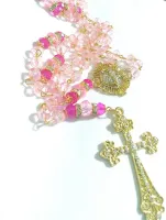 Terço De Noivas Imaculado Coração Maria Cristal Rosa Dourado - Foto 3