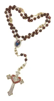 Terço Nossa Senhora De Pompéia Em Jaspe  Vermelha 8mm Dourado