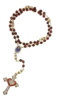 Terço Nossa Senhora De Pompéia Em Jaspe  Vermelha 8mm Dourado - Foto 2