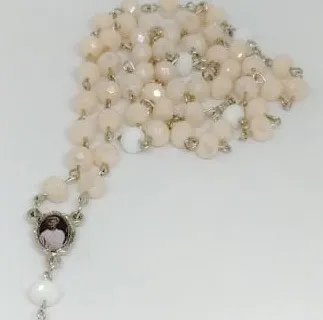 Terço Cristal Raimundo Irineu Serra  rosa e branco