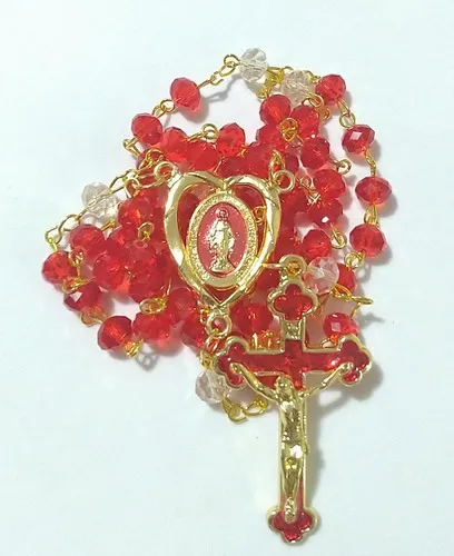 Terço Nossa Senhora Das Graças Cristal Cruz Resinada Dourada Imagem