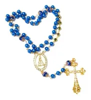 Terço Nome Personalizado Dourado Pérola Azul Ate 5 Nomes - Foto 3