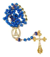 Terço Nome Personalizado Dourado Pérola Azul Ate 5 Nomes - Foto 4