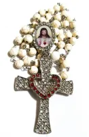 Terço Sagrado Coração De Jesus Howlita Quartzo Branco  - Foto 2