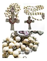 Terço Sagrado Coração De Jesus Howlita Quartzo Branco  - Foto 5