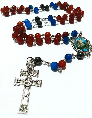 Terço São Jorge Em Hematita, Ágata Azul E Ágata De Fogo 8mm Imagem