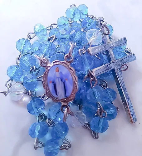 Terço Nossa Senhora Das Graças Cristal azul 8mm
