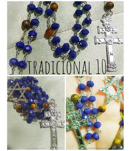 Terço Santo Daime Cristal Olho De Tigre + Estrela + Cruzeiro