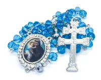 Terço Santo Antônio Cristal Azul Prateado 8mm Com Relicário  - Foto 2