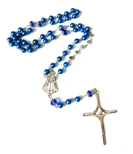 Terço Com Até 5 Nomes Aparecida Em Pérolas Rosas 8mm Imagem