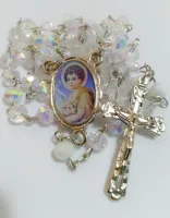 Terço São João Batista Cristal 8mm Cruz Strass Theco 