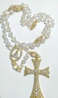 Terço Nossa Senhora Aparecida 10mm Dourado Cravejado estilo Noiva - Foto 5