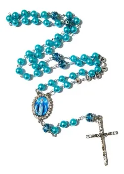 Terço Com Nome Personalizado Ns Das Graças Pérolas Azul 8mm - Foto 2