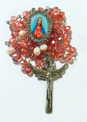 Terço Sagrado Coração De Jesus Em Cristal 8mm