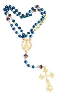 Terço Nome Personalizado Dourado Pérola Azul 8mm Cruz Strass - Foto 4