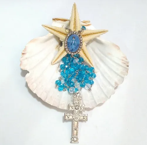 Terço Iemanjá Cristal 8mm Entremeio Strass e Cruzeiro