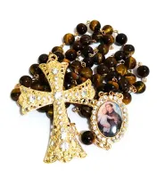 Terço Santo Antonio Dourado Em Olho De Tigre 8mm Noivas 