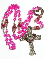Terço Imaculado Coração Maria  Sagrado Coração De Jesus Rosa - Foto 3