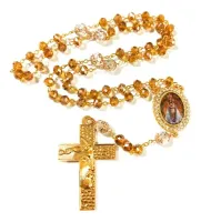 Terço Nossa Senhora De Nazaré Dourado Cristais Premium Noiva