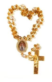 Terço Nossa Senhora De Nazaré Dourado Cristais Premium Noiva - Foto 2