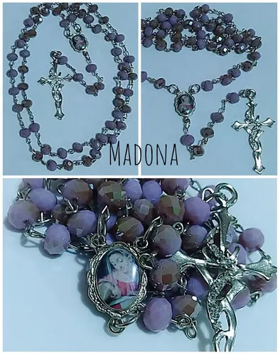 Terço Madona Nossa Senhora Cristal Boreal 8mm - Colar Imagem