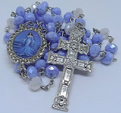 Terço Iemanjá - Azul Leitoso Entremeio Strass E Cruzeiro Imagem