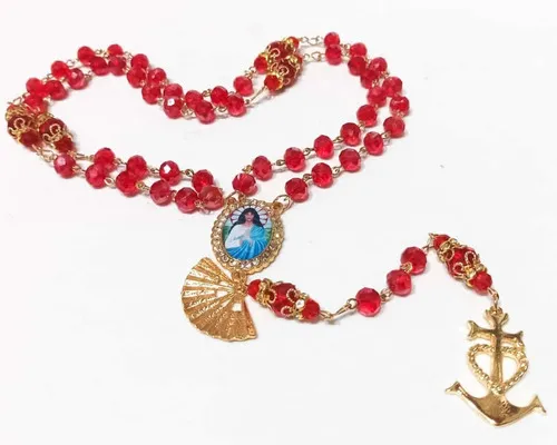 Terço Santa Sara Kali - Cristais 8mm Vermelho/dourado Imagem