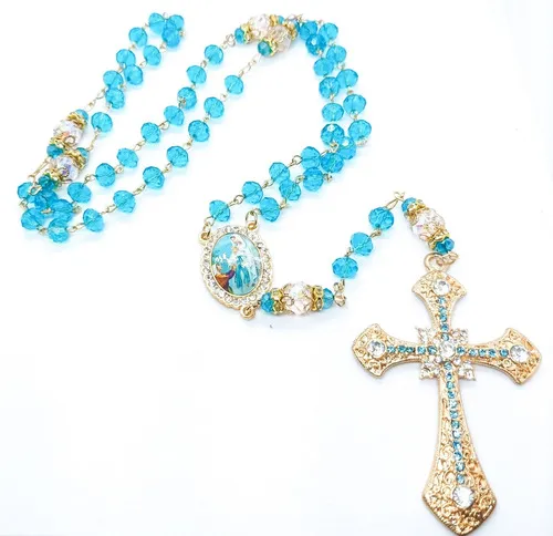Terço Nossa Senhora De Lourdes Cristal 8mm Premium  Imagem