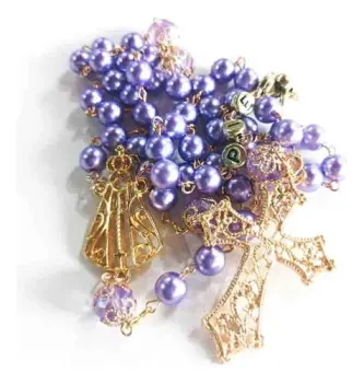 Terço  Aparecida Pérolas Lilas Personalizado Com Nome - Foto 2