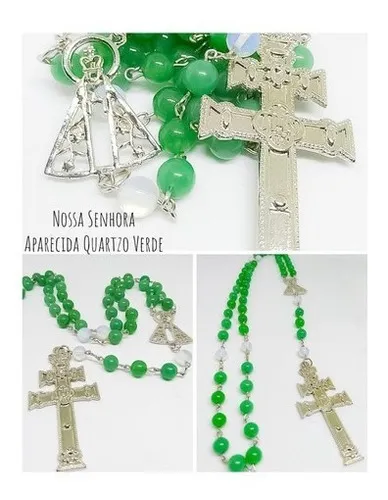 Terço Nossa Senhora Aparecida Quartzo Verde 8mm 