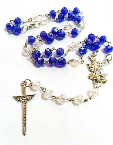 Terço São Miguel Arcanjo 9 Saudações Em Cristal 8mm - Colar Imagem