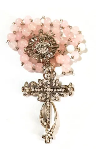 Terço Noiva Quartzo Rosa Sagrado Coração De Maria Exclusivo