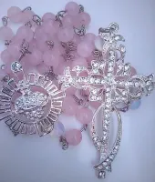 Terço Noiva Quartzo Rosa Sagrado Coração De Maria Exclusivo - Foto 3