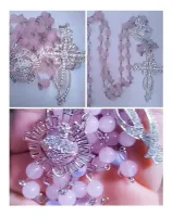 Terço Noiva Quartzo Rosa Sagrado Coração De Maria Exclusivo - Foto 5