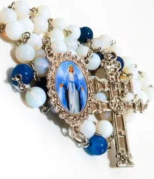 Terço Pedra Da Lua E Ágata Azul - Nossa Senhora Das Graças - Foto 2