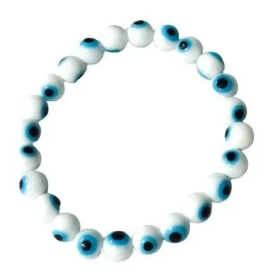 Pulseira Olho Grego 8mm Branco Com Azul em pedra