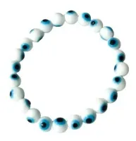 Pulseira Olho Grego 8mm Branco Com Azul em pedra