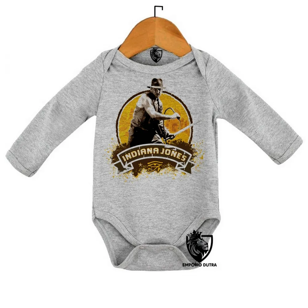 Body Bebê Infantil Indiana Jones amarelo