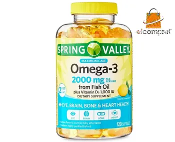 Spring Valley® Omega 3/2000mg Vit D3 1000iu Fish Oil 120unid + Frete Grátis