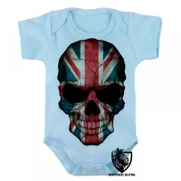 Body Bebê Infantil justiceiro caveira inglaterra bandeira - Foto 3