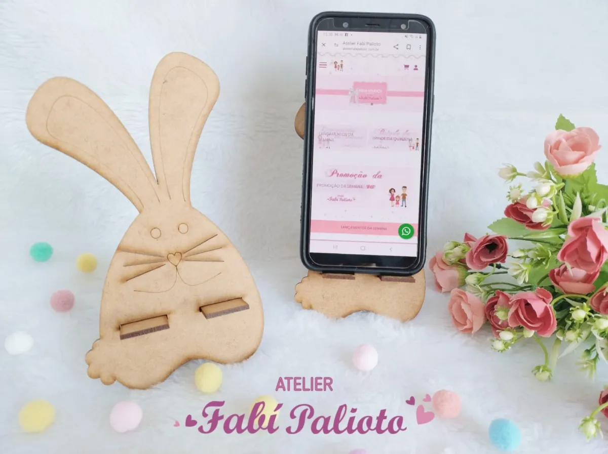 SUP11  Suporte em MDF para Celular - Coelhinho Imagem