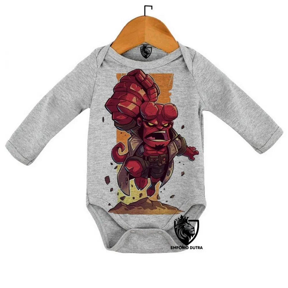 Body Bebê Infantil HELLBOY super herói vermelho Imagem