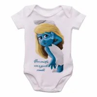 Body Bebê Infantil Smurfette você smurfou smurfs azuis - Foto 2