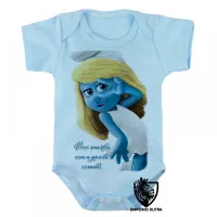 Body Bebê Infantil Smurfette você smurfou smurfs azuis - Foto 3