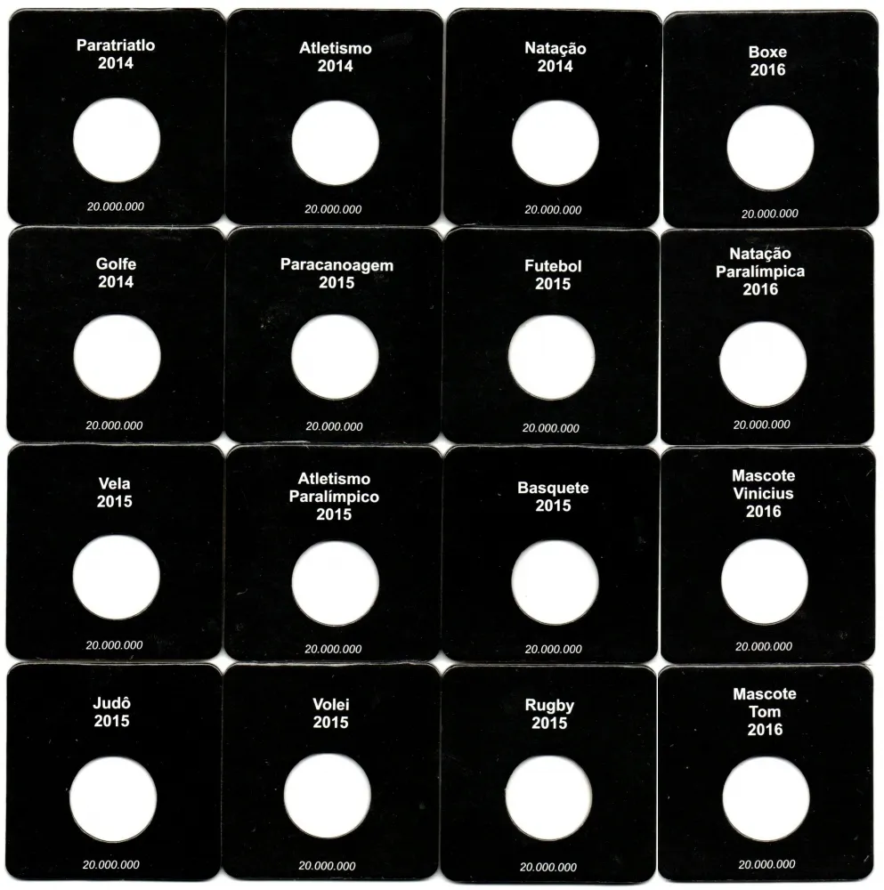 16 Cartelas Para Moedas das Olímpiadas - VAZIAS