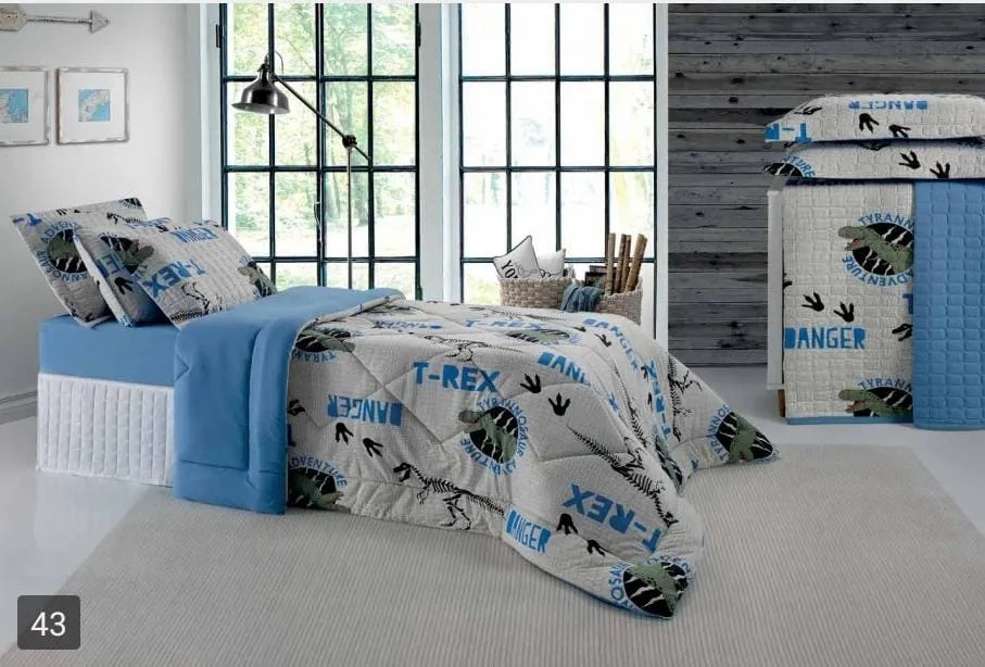 Edredom em Malha Solteiro Dinossauro