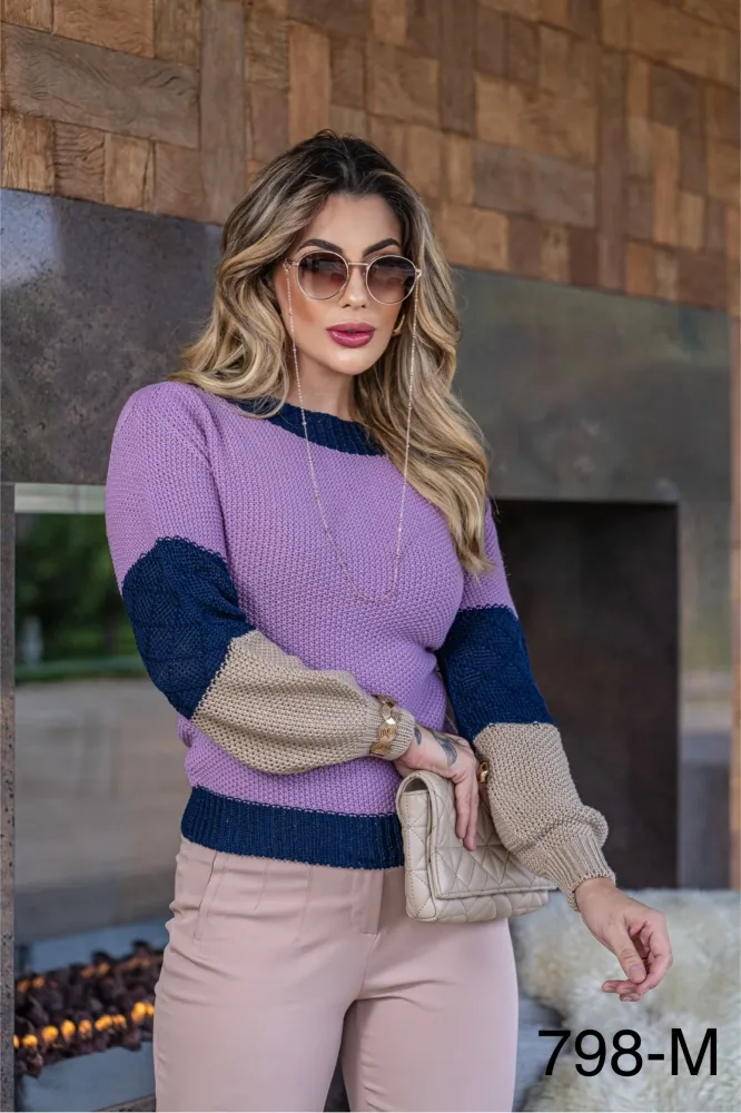 Blusa tricot com manga listrada GM 798 Tam M