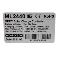 CONTROLADOR SOLAR MPPT 40A 12V/24V RS232 SR-ML2440 - Foto 3